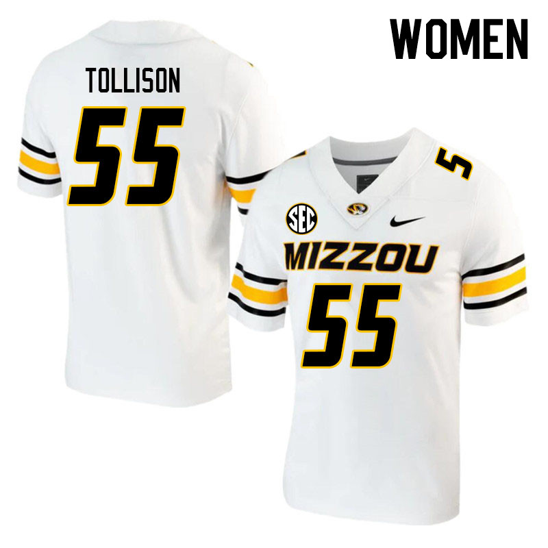 Women #55 Connor Tollison Missouri Tigers College 2023 Football Stitched Jerseys Sale-White